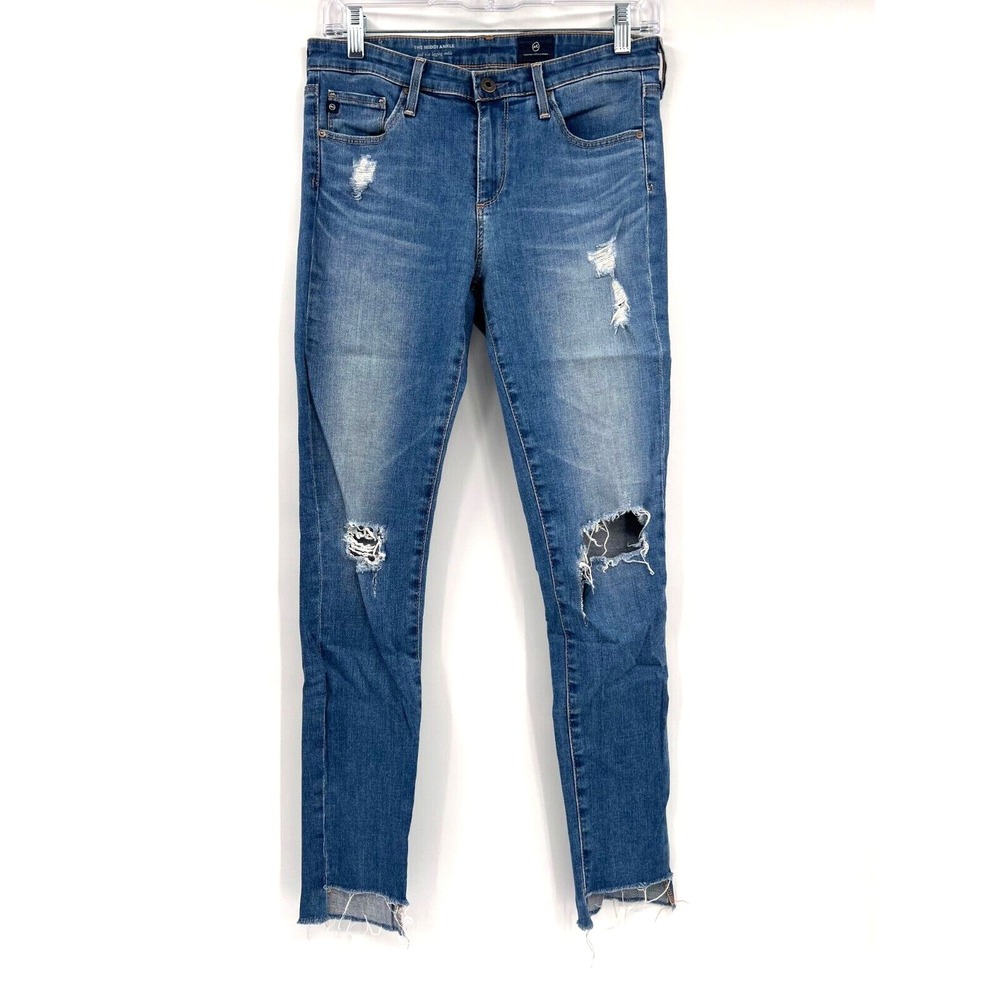 AG Adriano Goldschmied Women's 27R Medium-Wash The Middi Ankle Distressed Jeans